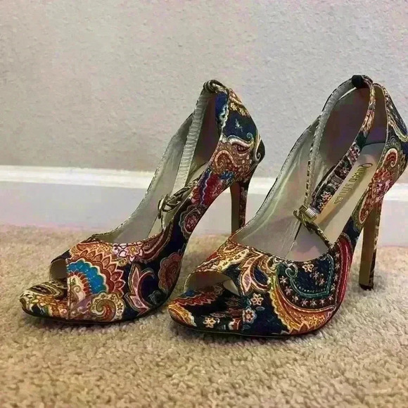 Colorful Paisley Open-Toe Heels - Picture 1 of 4